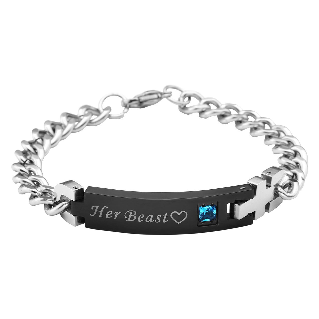 PiercingJ His Beauty und Her Beast Schrift ein Paar Partner Armbänder Curb Kette Armband aus Edelstahl für Herren Damen 7.3\