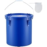 VEVOR Fryer Grease Bucket - 6 Gal Carbon Steel Oil Disposal Caddy with Rust-Proof Coating, Transport Container with Lid, Lock Clips, Filter Bag for Hot Cooking Oil Filtering