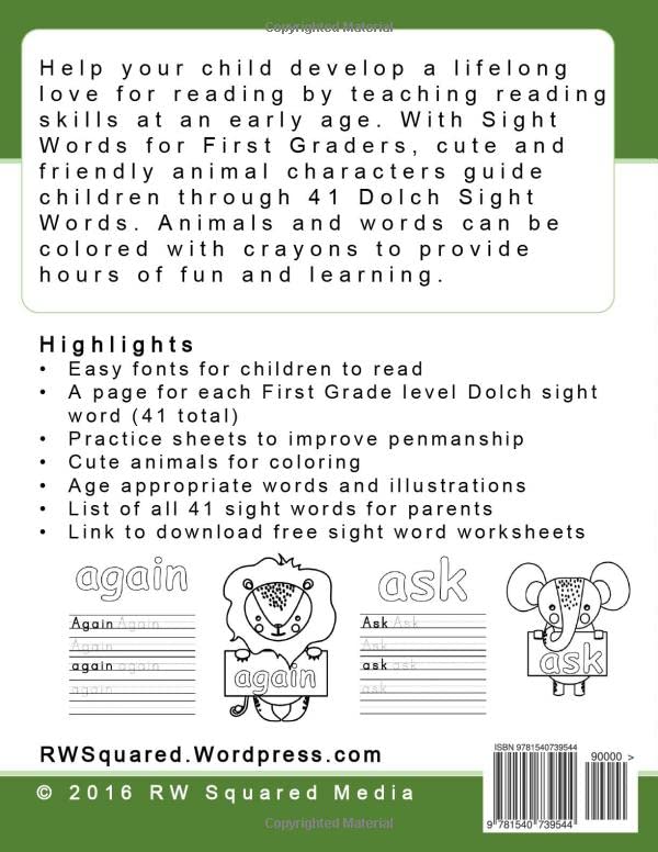 sight words for first graders coloring book and practice pages with 1st grade sight words a children s educational workbook with easy coloring help with reading comprehension for grade 1 ware