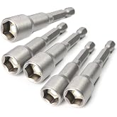 Fixinus 5 Pieces Quick-Change Nut Driver Bits 10mm, 1/4" Hex Shank Magnetic Socket Metric Impact Drill Bit, 65mm Length