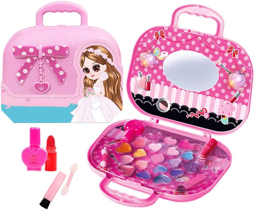 SSRSHDZW Children's Makeup Girl Cosmetics with Light Music Princess Set Washable Nail Polish Lipstick Toys Safe and Non-Toxic Rinse with Clean Water