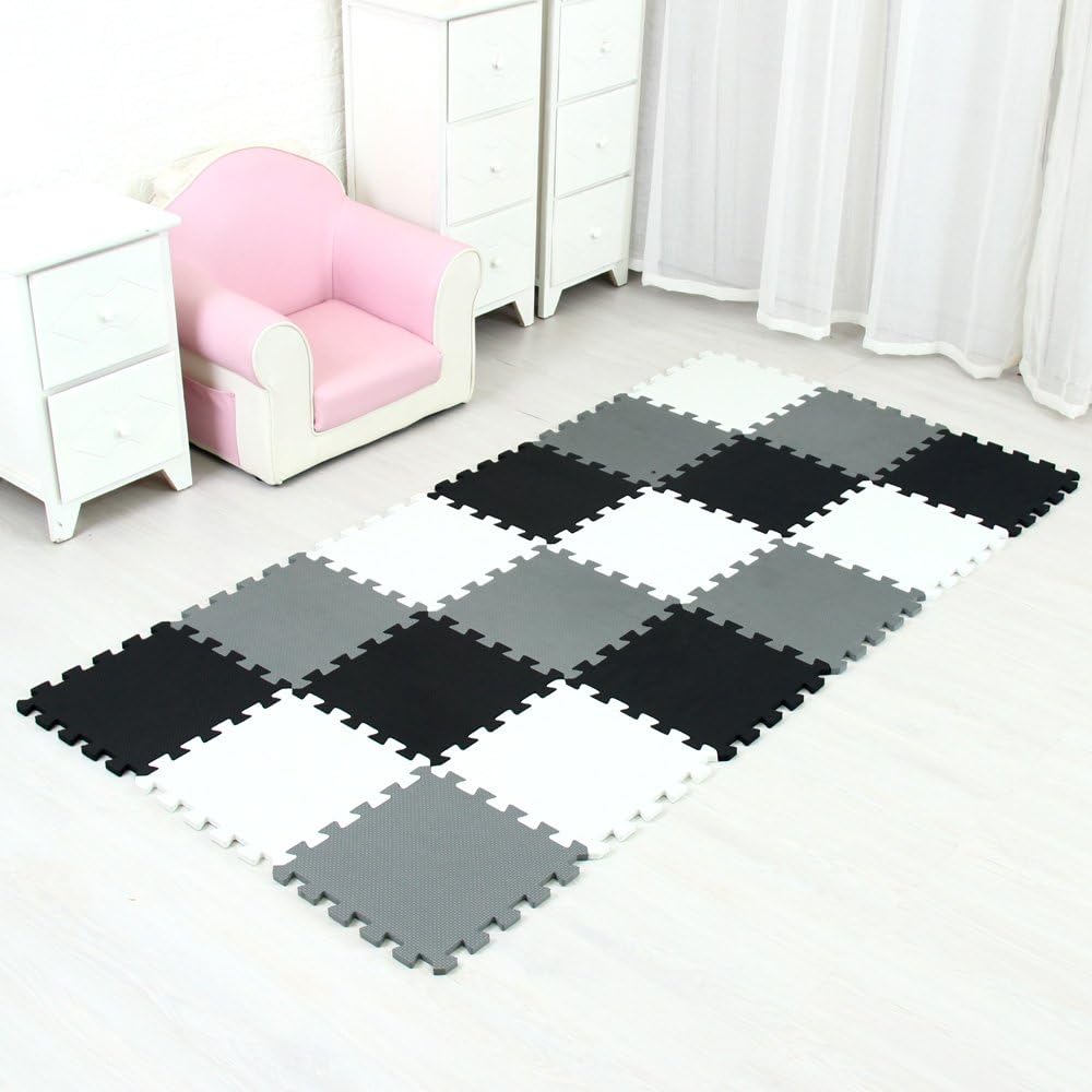 MQIAOHAM playmat Foam Play Tiles Interlocking Play mat Baby Play mats for Kids Floor mats for Children Foam playmats Jigsaw mat Baby Puzzle mat 18 Pieces Children Rug Crawl White Black Grey 101104112: Toys & Games