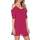 OUGES Women's Cut Out Cold Shoulder Puff Sleeve Spaghetti Strap Dress Top