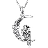 Plesitep Crow Necklace 925 Sterling Silver Raven Pendant Necklace Gothic Jewelry Gift for Women s