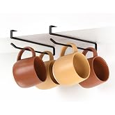 xympo Coffee Mug Hanger for Cabinet, Clip-On Shelf, for Cups, Utensil, Tumbler Lid, Screwless Install (Pack of 2), Fits Shelves up to 3/4"