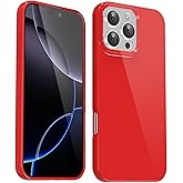 Svanove for iPhone 16 Pro Max Case Silicone, Glossy Soft Rubber Gel Jelly Cute Protective Plastic Simple Plain Phone Case Cover for Women Girl, Slim Thin Flexible Shockproof TPU, Red