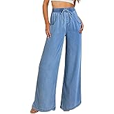 Sidefeel Women's Drawstring Wide Leg Jeans High Waisted Loose Fit Denim Pants