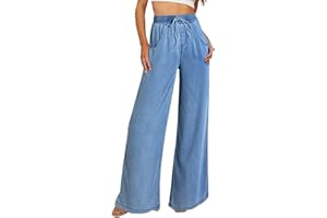 Sidefeel Women's High Waisted Wide Leg Jeans 2024 Summer Drawstring Denim Pants