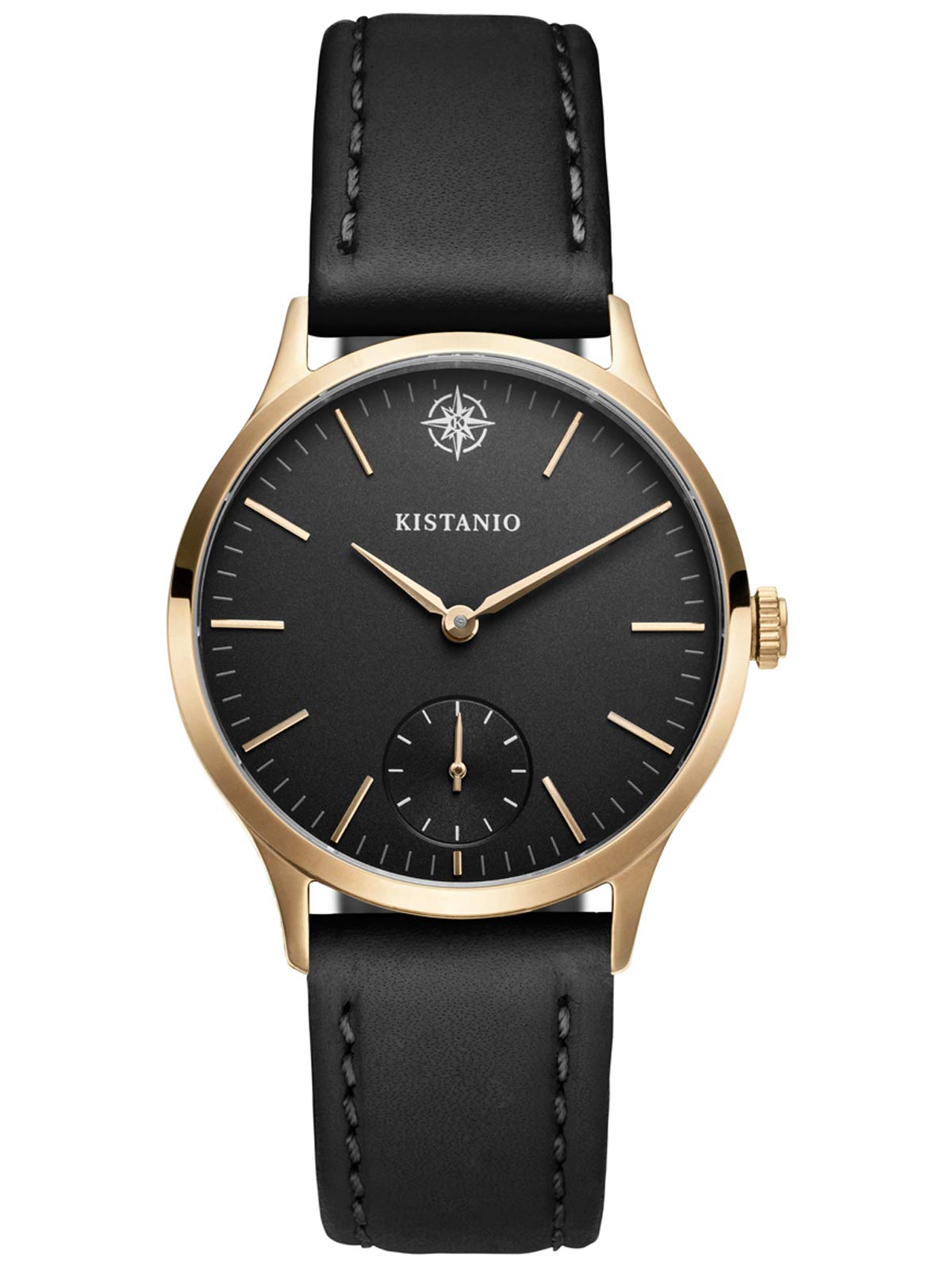 Kistanio Ladies Watch Stratolia Sapphire Glass Champagne Black with Black Leather Strap KIS-STR-31-111