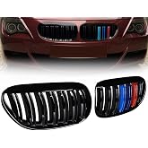 AutoXcessori Dual Slat Front Bumper Kidney Grille for BMW E63 E64 2004-2010 | 2PCS Dual Fin Front Hood Grills M6 6-Series 645Ci 650i Coupe Convertible 2-Door OE# 51137008915 51137008916 Replacement ABS