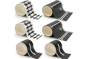 dspitwod Road Tape for Toy Cars Trains Play 6-Pack Black Car Track Tape, Parking Spot Stick to Floors and Table Flat Surface,No Residue, for Kids Gift (TAPE6)