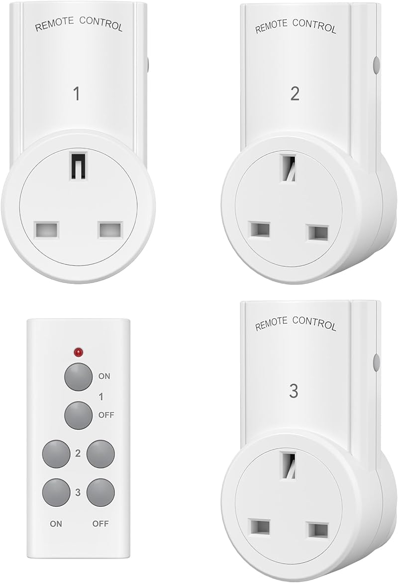 HBN Remote Control Plug Socket 13A 3120W 100ft Range 3 Pack with 1 Remote