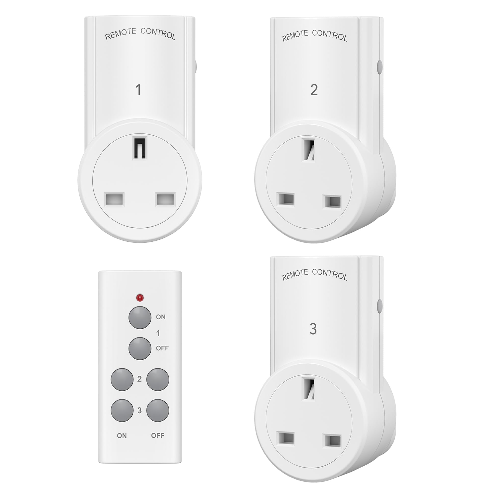 HBN Remote Control Plug Socket,13A/3120W Wireless Light Switch 30M/100ft Operating Range for Household Appliances,3 Pack Sockets and 1 Remote