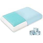 Cooling Pillow for Sleeping, Gel Memory Foam Pillow with Reversible Cover, Neck Support for Side, Back and Stomach Sleepers, Removable & Machine Washable Cover, Bed Pillows for Hot Sleepers, Blue