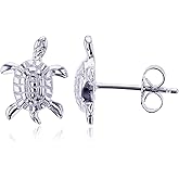 Solid 925 Sterling Silver Polished Sea Turtle Stud Earrings for Women | 12.5mm Gold Plated Hypoallergenic Studs