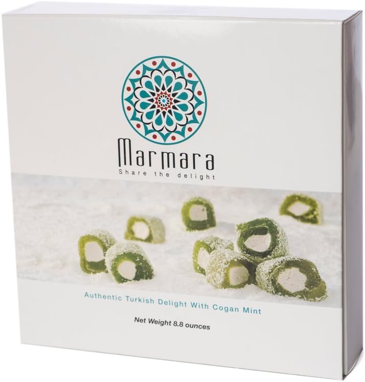 Marmara Authentic Nut Free Turkish Delight Candy / Sweet Confectionery Gourmet Gift Box Candy Dessert (Cogan Mint, Large)