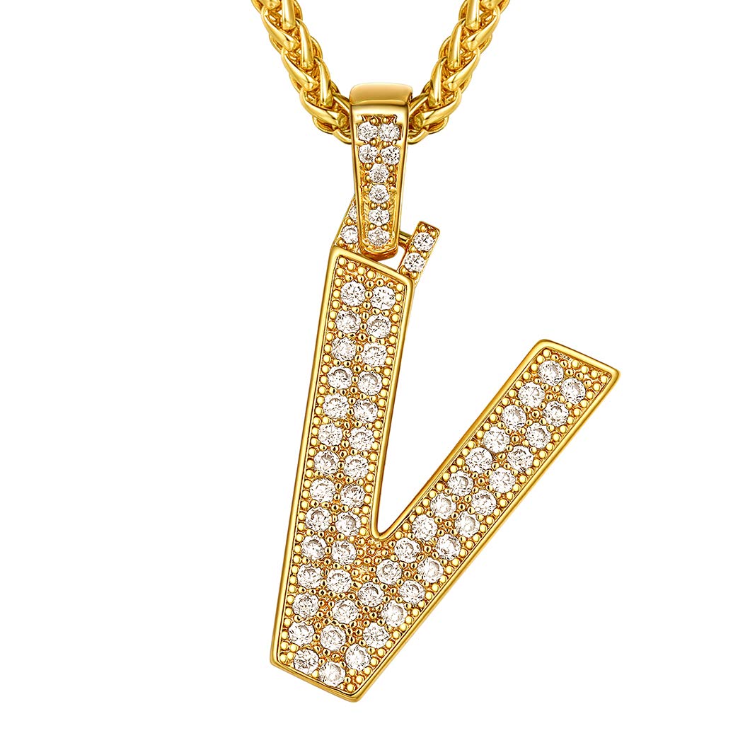 Richsteel Gold Chain Men Bling Necklace Pendant V Letter For Women With Initial On It — image 1