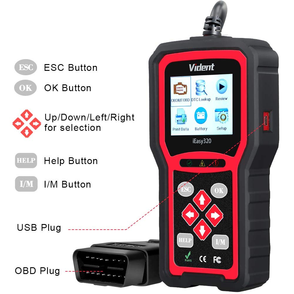 VIDENT iEasy320 Universal Obdii/Eobd+Can Code Reader Obd2 Diagnostic Scan Tool for Car Engine Fault Code Reader/O2 Sensor Systems Diagnostic/On-Board Monitor/Component Test Multi-Language