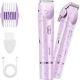 2-in-1 Bikini Trimmer for Women & Electric Razors for Women, Dual Head Design for Intimate Areas, Face, Underarms & Legs, IPX7 Waterproof Rechargeable Shaver, Portable Travel Personal Care (Purple)