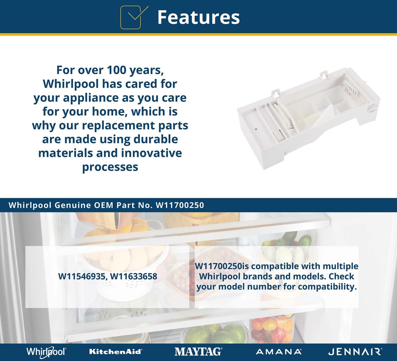 Whirlpool W11700250 Genuine OEM Refrigerator Ice