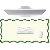 Hahafelt Scalloped Desk Mat Large Scalloped Piping Cute Desk Mat Aesthetic Preppy Table Pad Large Nonslip Pad with Edge Stitching Waterproof Gaming(Green,31.5 x 15.75 Inches)