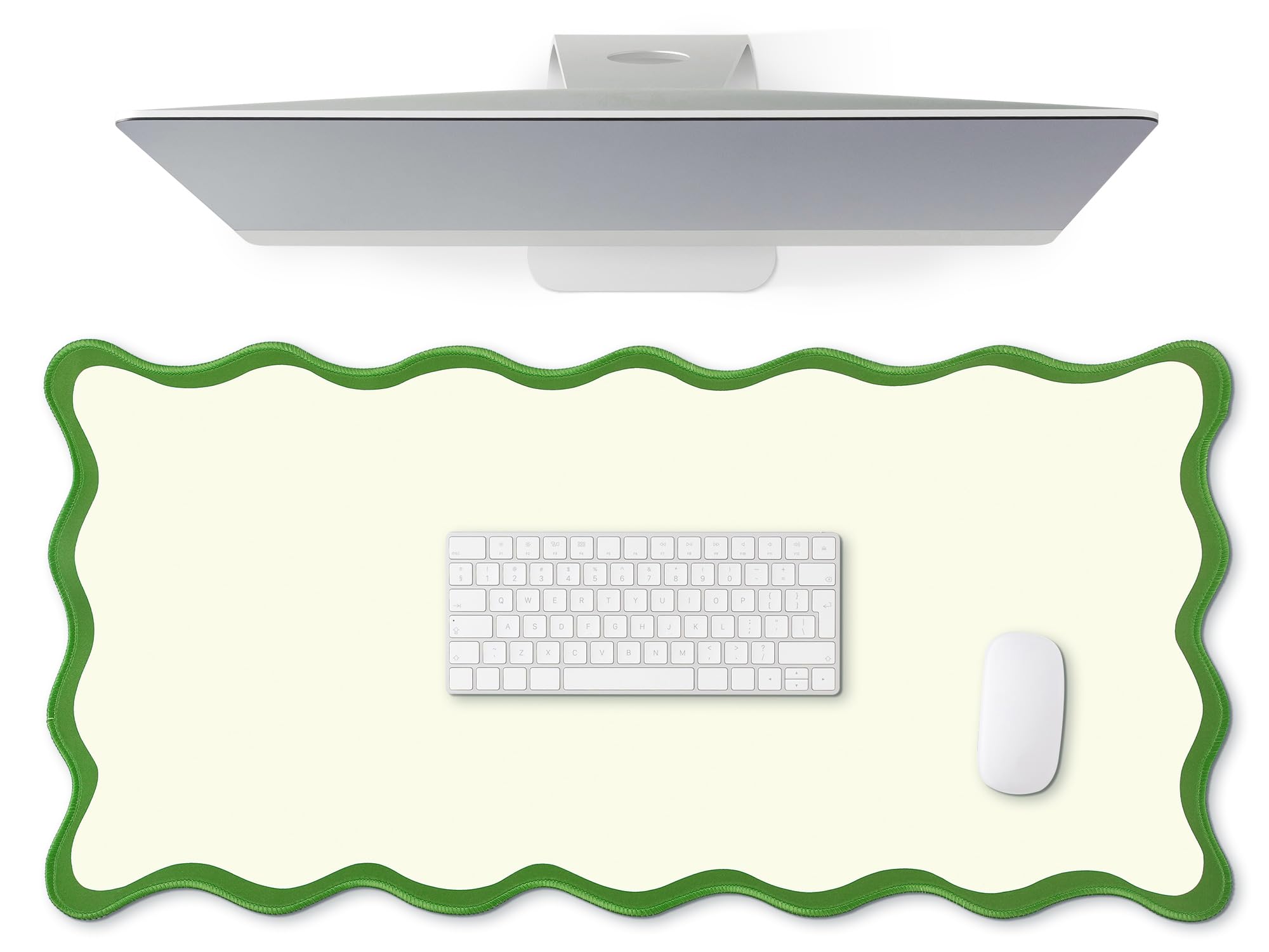 Photo 1 of Hahafelt Scalloped Desk Mat Large Scalloped Piping Cute Desk Mat Aesthetic Preppy Table Pad Large Nonslip Pad with Edge Stitching Waterproof Gaming(Green,31.5 x 15.75 Inches)