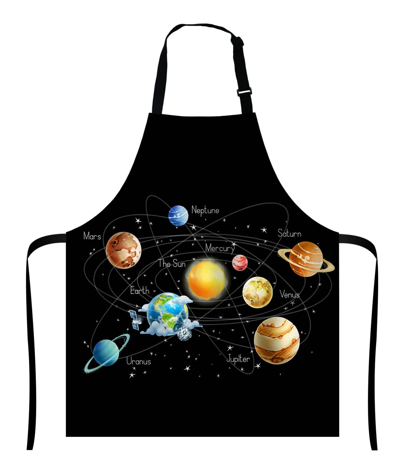 Wasach Solar System Planets Stars and Milky Way Galaxy Space Adjustable Bib, Cooking Kitchen Apron for Men Women