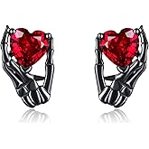URONE Skull Earrings 925 Sterling Silver Skeleton Hand Earrings Halloween Stud Earrings Black Gothic Jewelry for Women