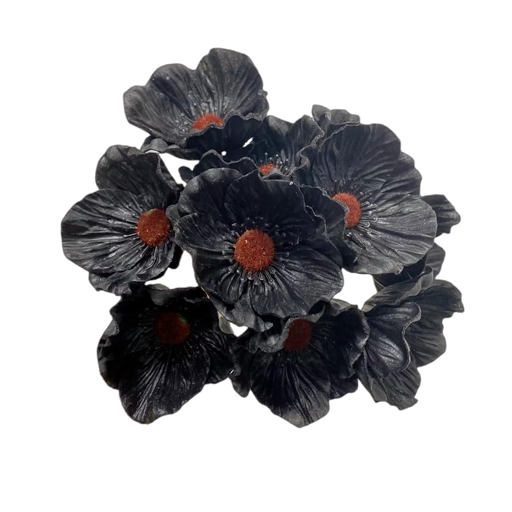 Rikyo 10 Stem 11" Bouquets Artificial Flowers Poppy Flowers,No Fade Anemone PU Fake Wild Flowers for Kitchen Table Centerpiece Vase,Home Wedding Holding Flowers Backdrop Arch Wall (Black)