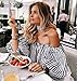 Blooming Jelly Women's Puff Sleeve Off The Shoulder Striped Shirt Tops