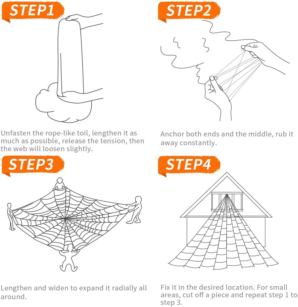 Kidtion 1000 sqft Halloween Spider Web with 90 Extra Fake Spiders– Designed for Halloween Decorations or as Party Favors, Super Stretchy Giant Cobwebs Decoration, Spider Webbing for Indoor/Outdoor 9.8oz: Toys & Games