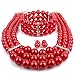 KOSMOS-LI Multi Layer Red Imitate Pearl Strand Costume Jewelry Set