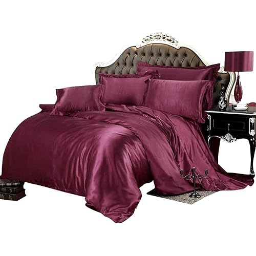 Reliable Bedding 100% Pure Silk Satin Sheet Set 7pcs, Silk Fitted Sheet 15'' Deep Pocket,Silk Flat Sheet,Silk Duvet Cover & Pillowcases Set !!!Medium Blue/Cal-Queen