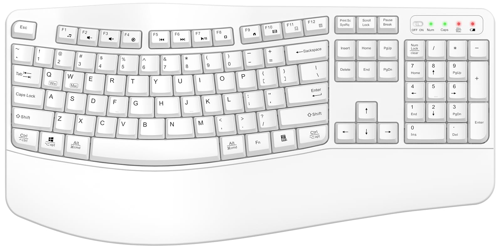 Photo 1 of Ergonomic Wireless Keyboard with Wrist Rest, Wave Keys, Comfortable Natural Typing, 2.4GHz Full Size Ergo Wireless Computer Keyboard for Multi-OS, Windows, Mac OS Laptop/PC/Notebook (White)