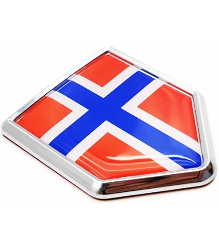 Norwegian Flag Car Chrome Emblem Decal - 3D ABS Plastic Chrome Decal, 1.9x2.35 Inches, Peel & Stick - View #3