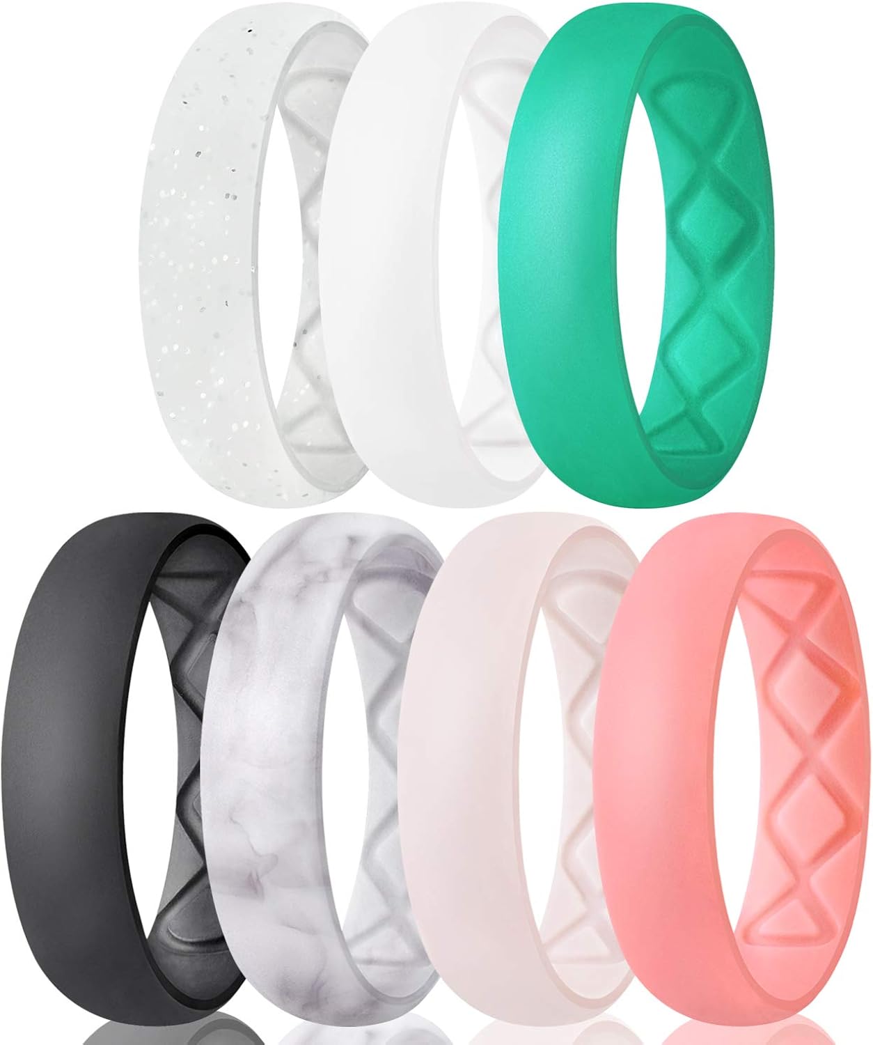 Egnaro Inner Arc Ergonomic Breathable Design, Silicone Rings for Women wiith Half Sizes, Women's Silicone Wedding Band, 6mm Wide - 2mm Thick : Clothing