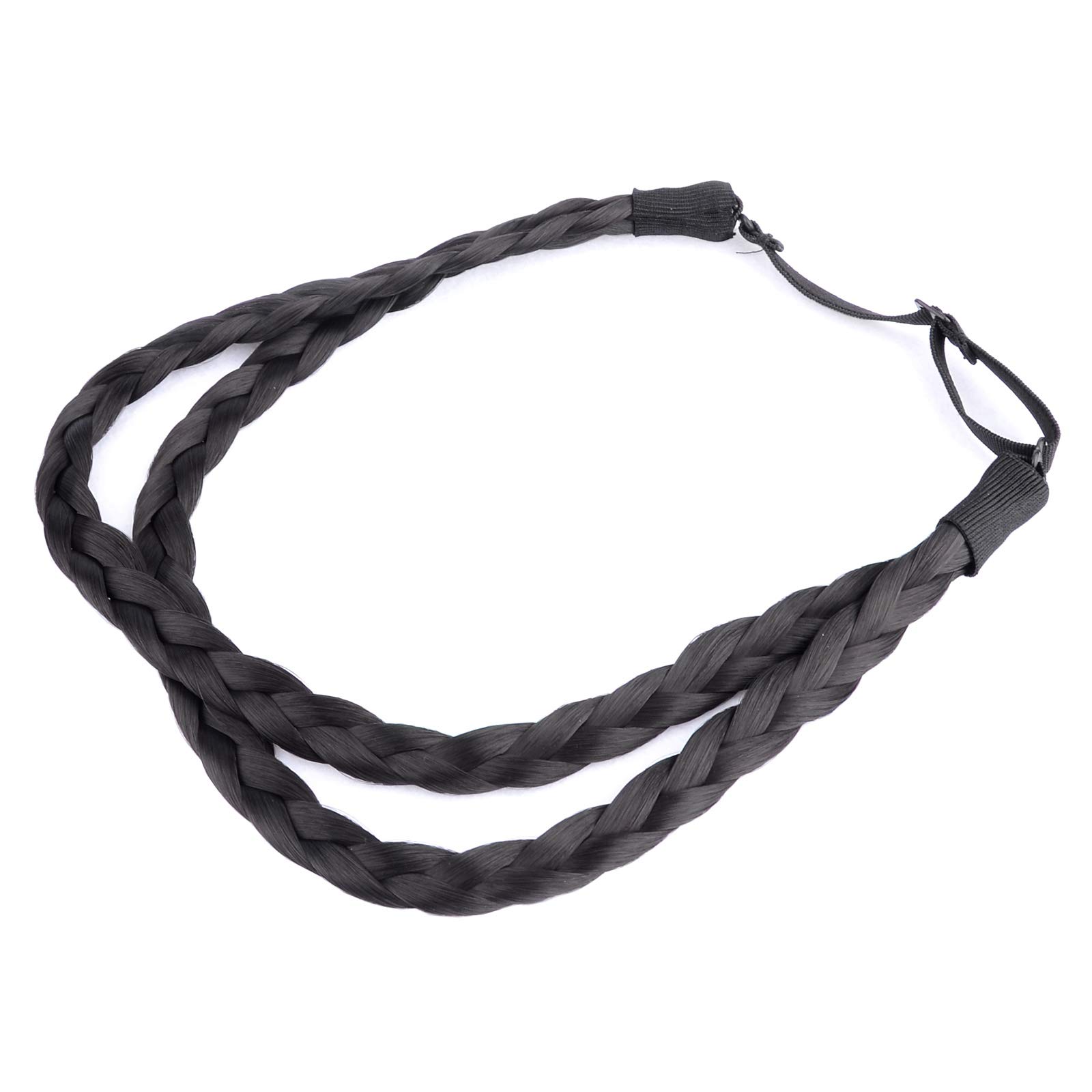 BOBIYA Double Three Synthetic Hair Braided Headband Black Plait Headband for Women Girl (Natural Black)
