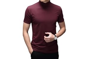 Rela Bota Mens Fashion T-Shirts Undershirts Thermal Underwear Tops Half Turtleneck Short Sleeve Slim Fit Basic Pullover Tees