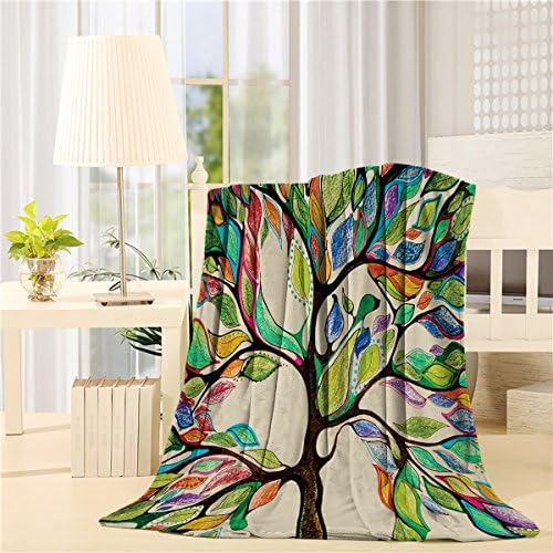 SIGOUYI Lightweight Fleece Blankets Reversible Throw Cozy Plush Microfiber All-Season Blanket for Bed/Couch - Throw 40x50 Inch, Colorful Tree Of Life Art Design