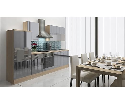 respekta Premium Cocina 280 cm Acacia Gris Brillante Nevera ...