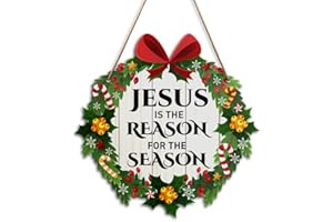 BANLAI Christmas Wall Decor Sign, Jesus Is The Reason, Religious Christmas Home Sign for Front Door Porch Christmas Decorations Farmhouse Home Kitchen Holiday Party Wood Hanging Wall Decor Sign Plaque