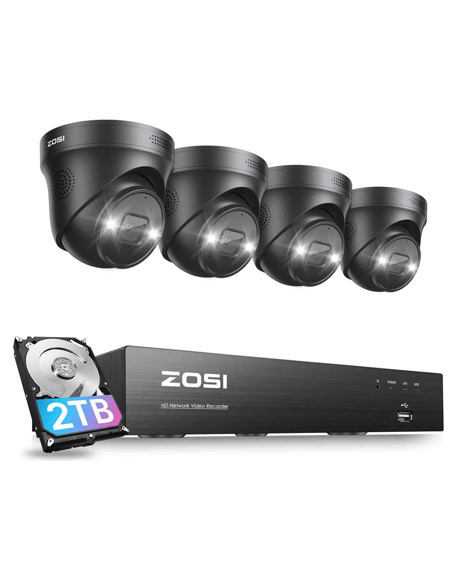 Photo 1 of ZOSI 4K PoE Security Camera System with Spotlight,8 Ports 16CH 8MP NVR with 2TB HDD,4pcs 4K Wired Outdoor Indoor PoE IP Cameras,Person Vehicle Detection,2 Way Audio,Night Vision,for 24/7 Recording