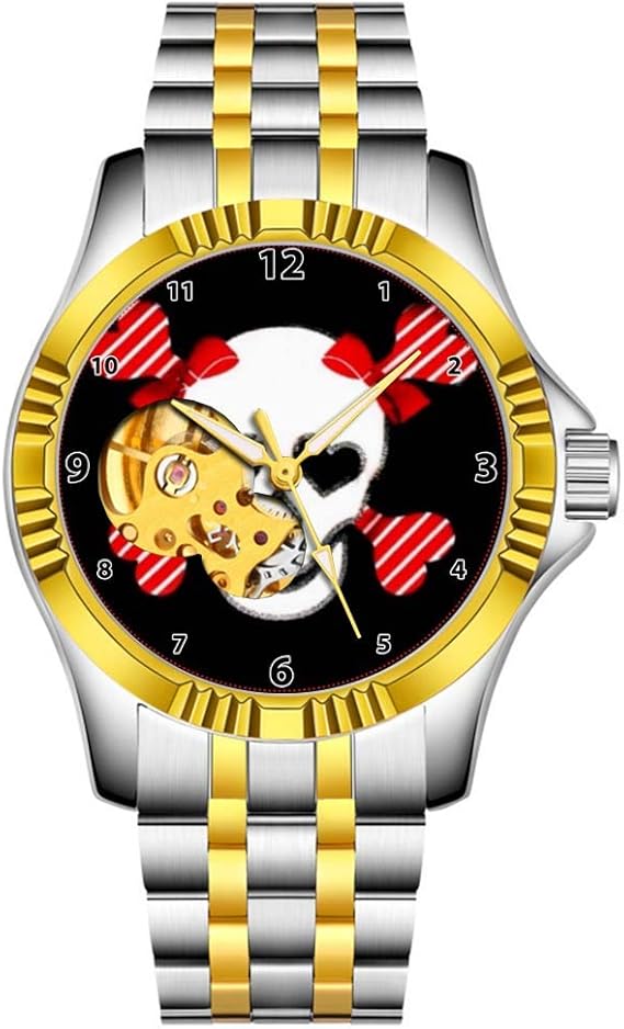 Amazon 男性用の高級自動機械式時計 防水腕時計の自動風ファッション腕時計 159 赤白と黒のスカルレディースダイヤル アウトドア ビジネススタイル ギフト シルバーゴールド メンズ腕時計 腕時計 通販