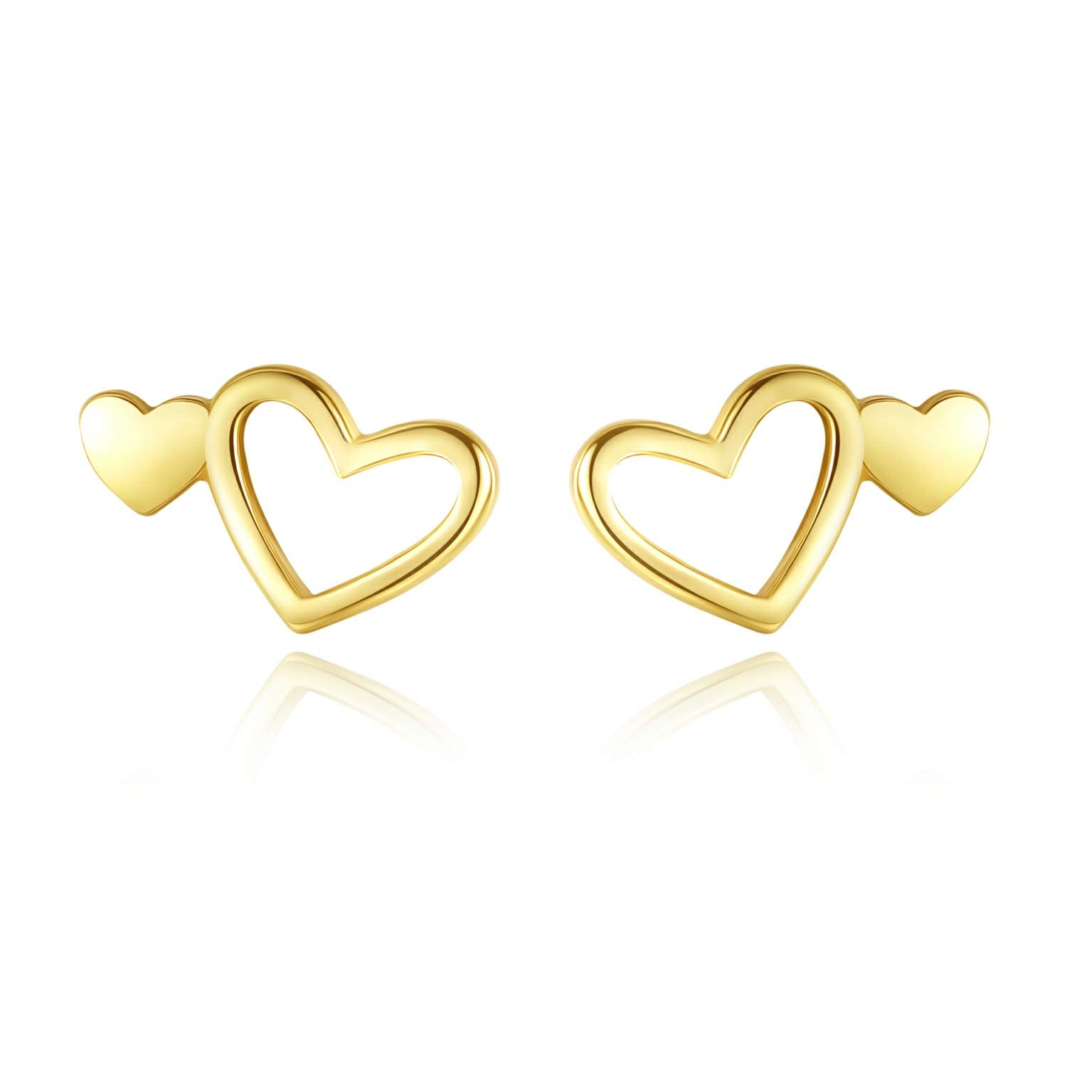 Gold Heart Stud Earrings for Women - Lovely Double Love Heart Earrings, Tiny Stud Earrings