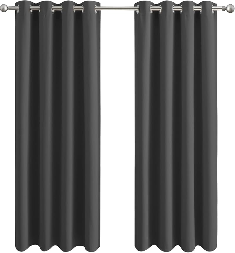 Aspire Homeware Blackout Curtains 2 Panels 66x72 Eyelet Rings Grey