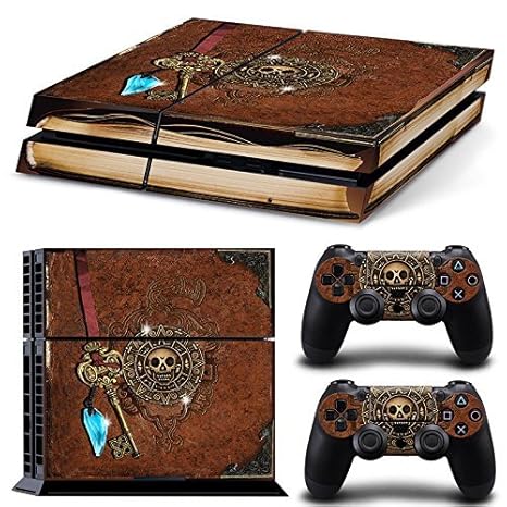 46 North Design Playstation 4 PS4 Folie Skin Sticker Konsole Old Book Treasure aus Vinyl-Folie Aufkleber Und 2 x Controller f