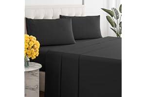 Sleepy Town Queen Size Bed Sheets - 4 Piece - Queen Sheet Set - Extra Soft, Comfy & Cooling - Easy Care - Shrinkage, Wrinkle & Fade Resistant - Brushed Microfiber - Deep Pocket Bed Sheets (Black)