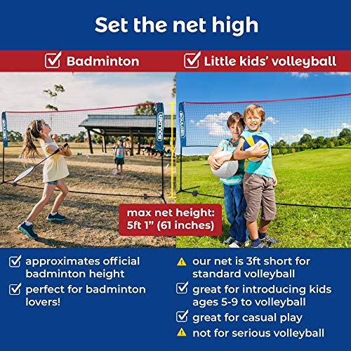 Boulder Portable Badminton Net - 14-Ft Small Net Set for Tennis, Soccer Tennis, Pickleball, Badminton- Easy Set-up Nylon Sports Net with Poles - for Indoor or Outdoor Court, Beach, Driveway (Renewed)