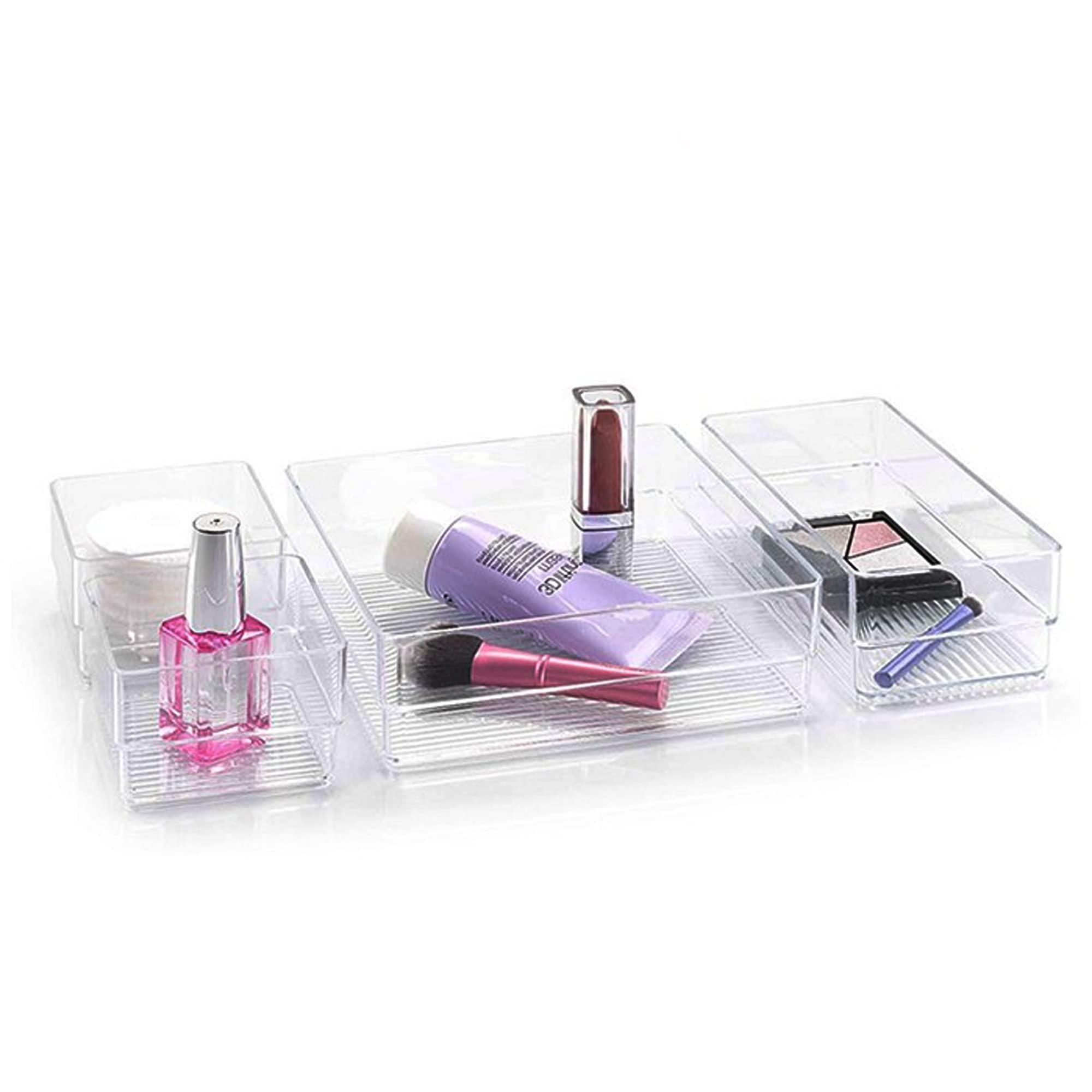Makeup Storage Organizer Acrylic Makeup Cosmetic Multi-function Organiser, Lipsticks Brush Organizer With Great Capacity for Dresser, Vanity Table, Bedroom, and Bathroom (Set of 4 Organizers)