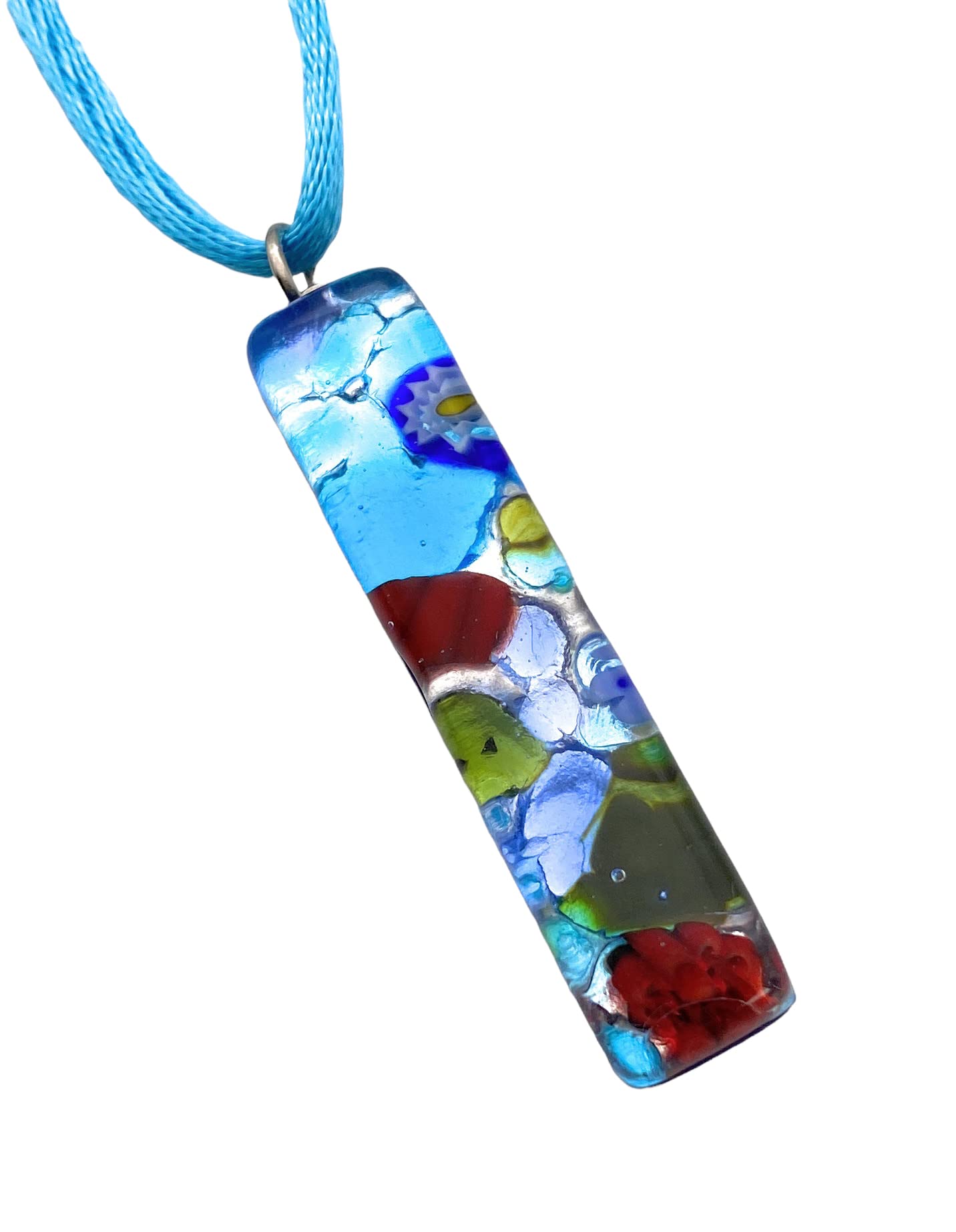 Glass Pendant, Murano Glass Pendant, Handmade Glass Pendant, Millefiori Pendant, Silver Leaf, Murano Glass Jewellery, Glass from Venice, 4cm x 1cm (Lisa)